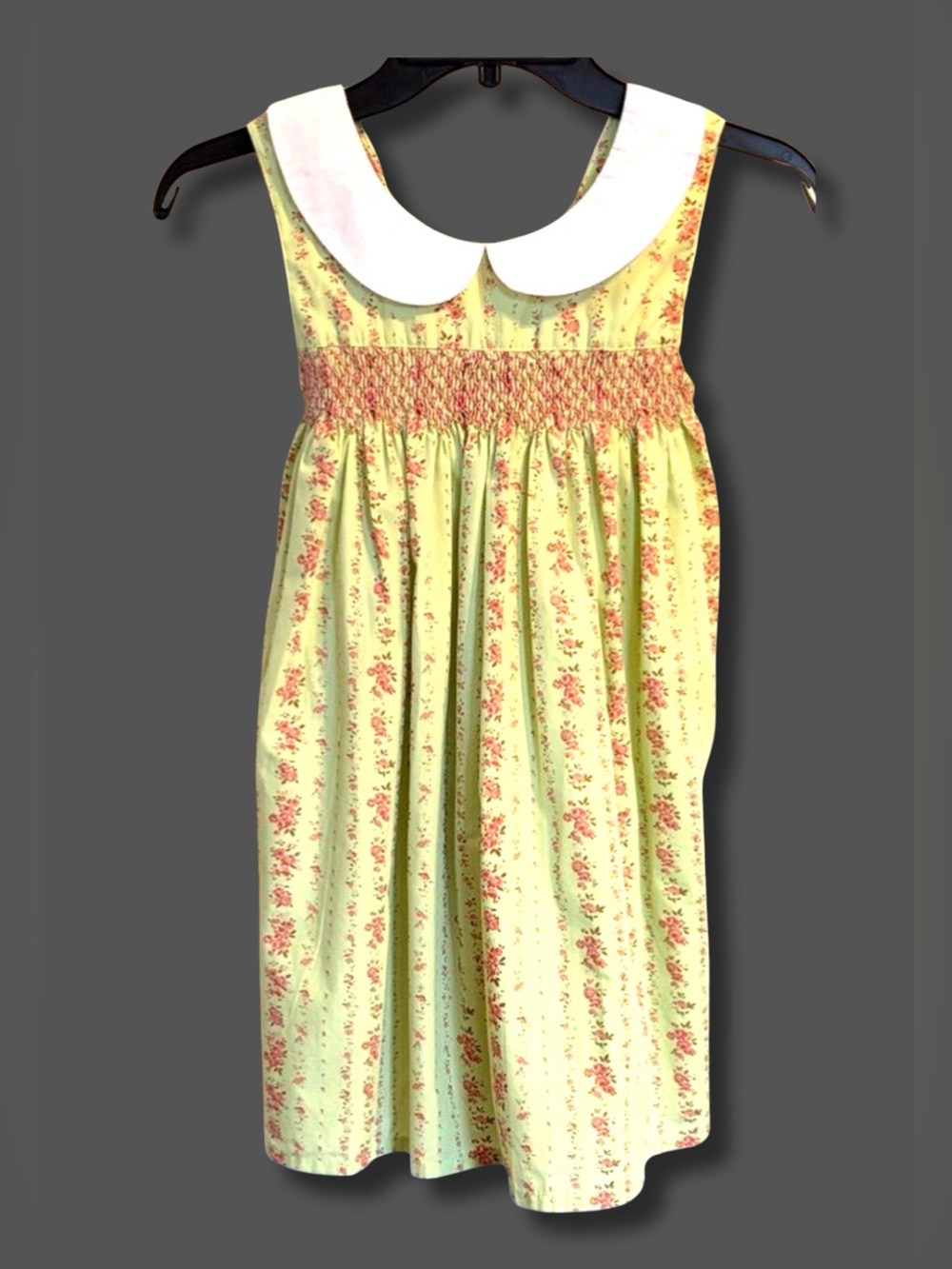 Girls Smocked Dress Size 6 Floral Peter Pan Collar Sleeveless Heirloom